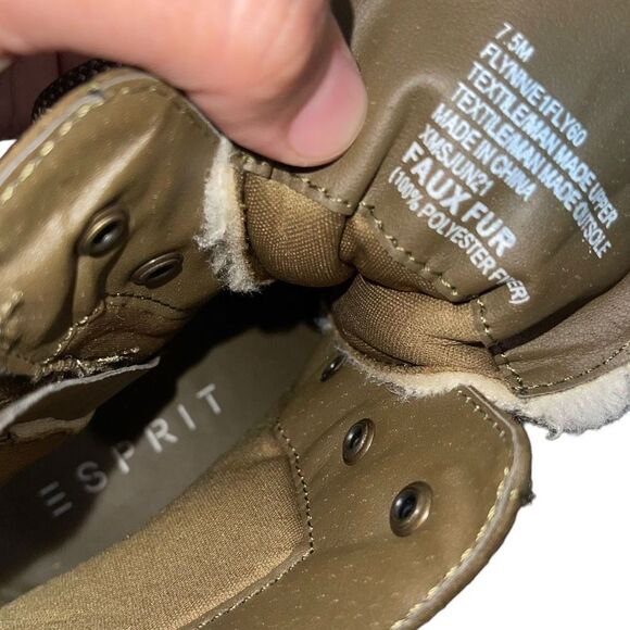 Esprit Olive Green & Faux Fur Flynne Chunky Heel Boots - Size 7.5 - Picture 6 of 6